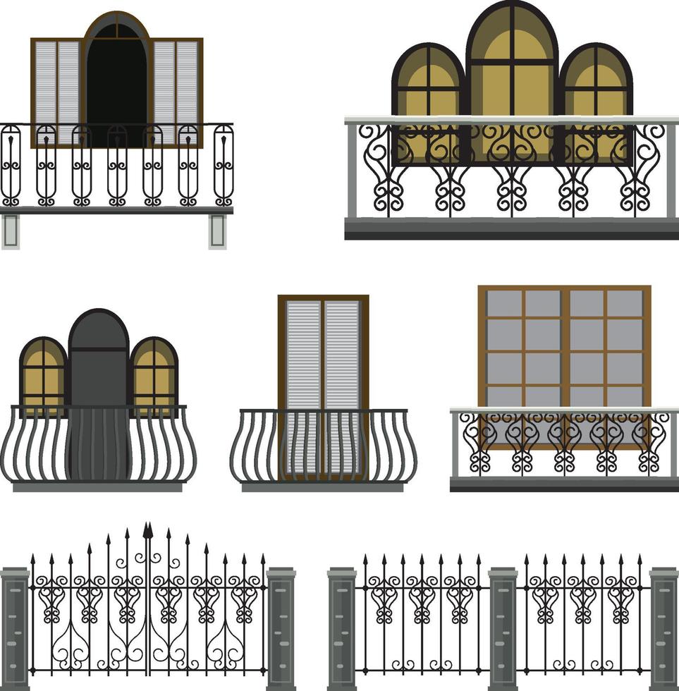 conjunto de balcones y puertas góticas vector