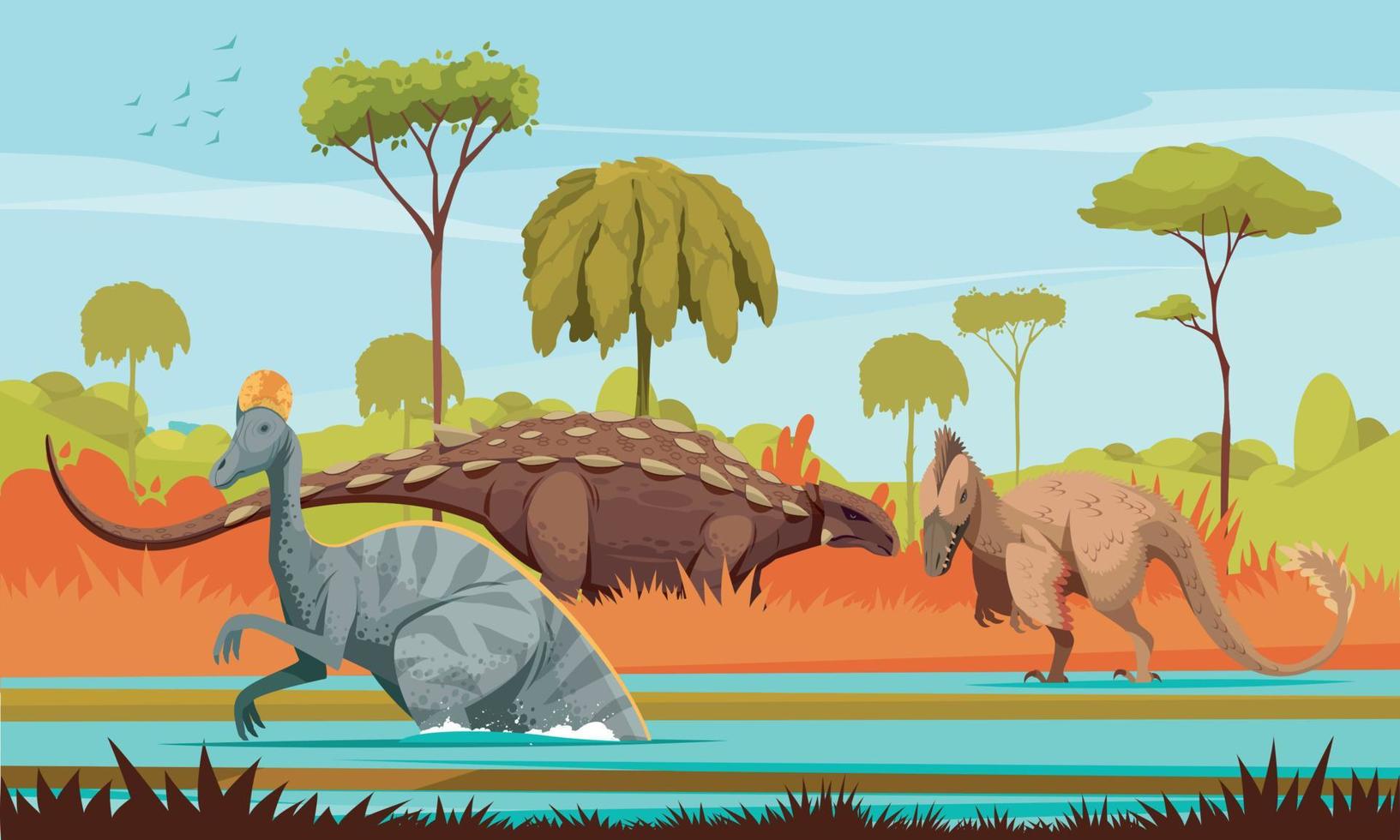 Dinosaurs Cartoon Colored Background vector