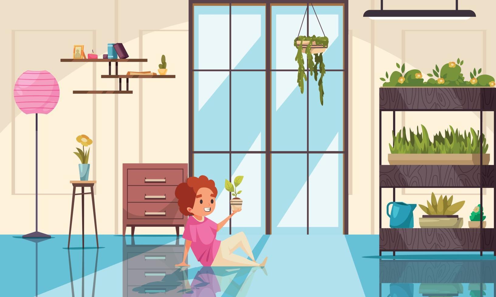 Cozy Interior With Houseplants vector