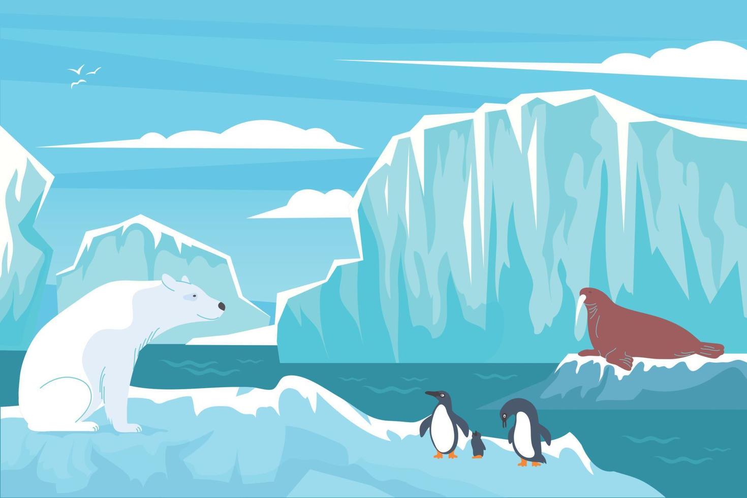 Polar Wildlife Flat Composition vector