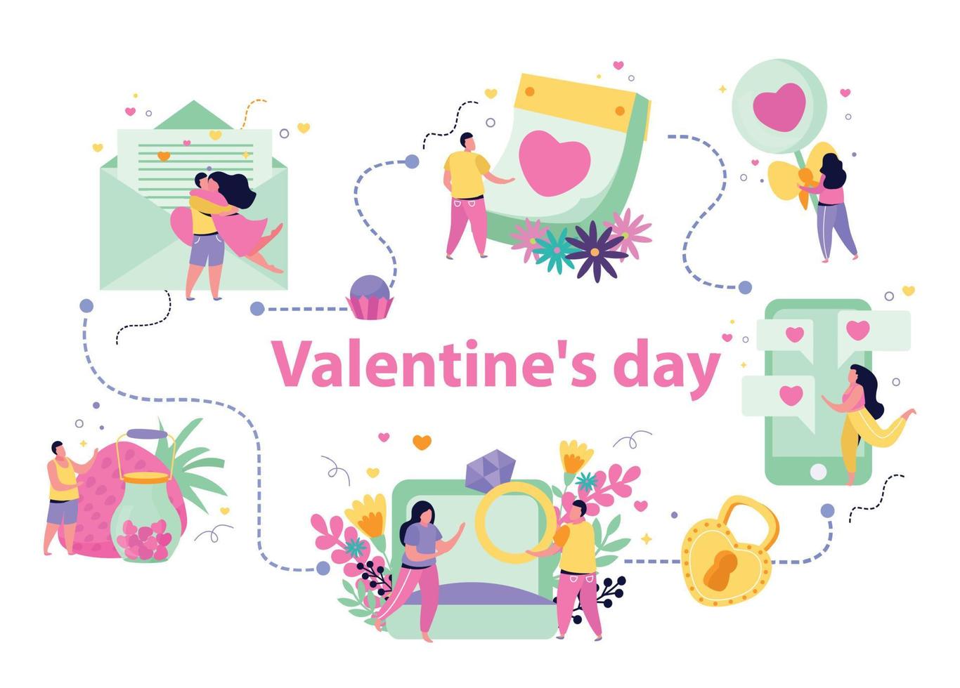 Valentines Day Flat Flowchart vector