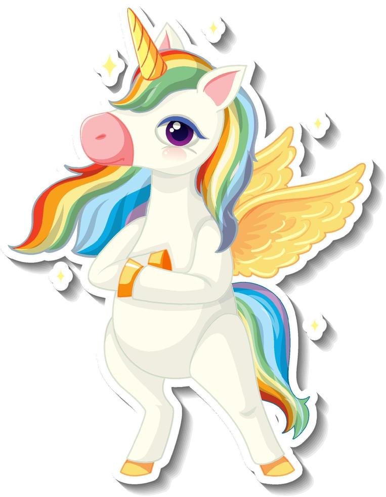 Cute unicorn stickers with a rainbow pegasus cartoon character vector
