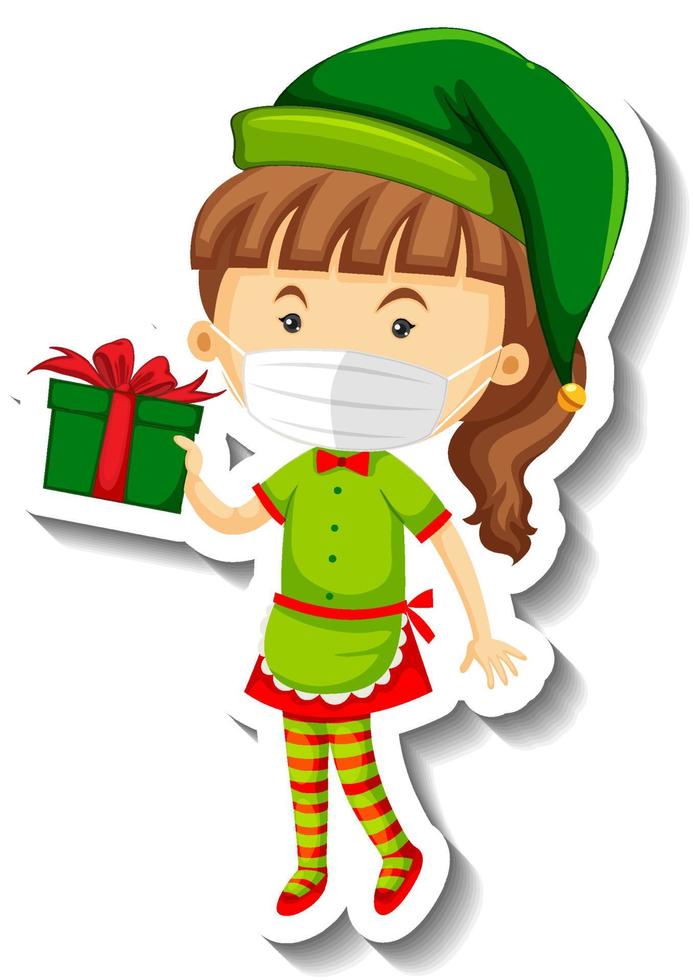 A sticker template with Cute elf wearing mask vector