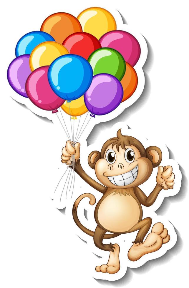 Sticker template with a monkey holding many balloons vector