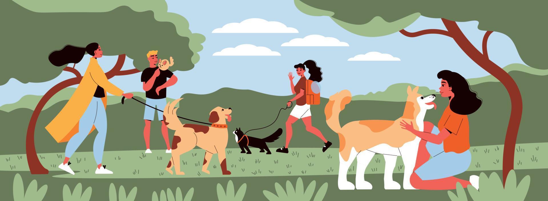 People Walking Pets Composition vector