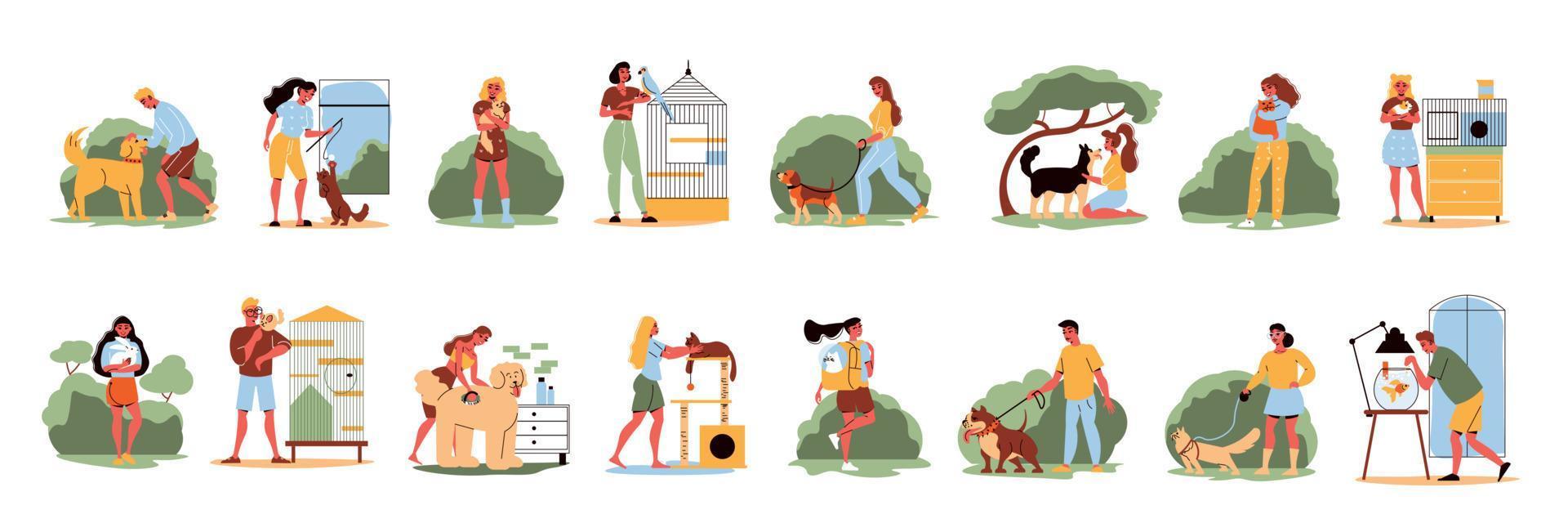 People Pets Icons Collection vector