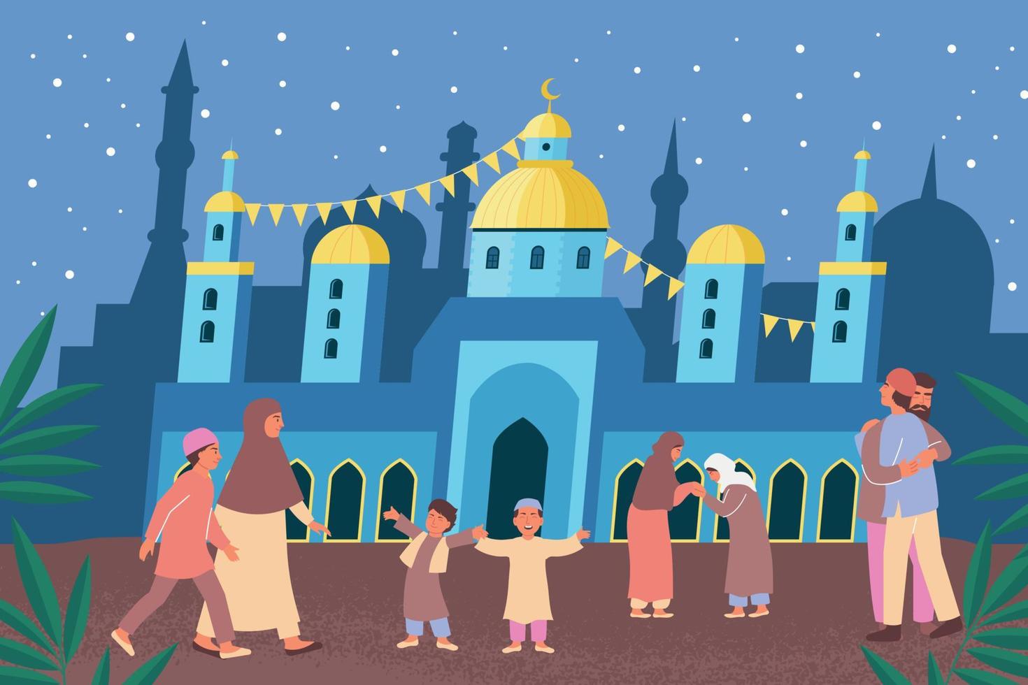 Ramadan Temple Flat Composition vector
