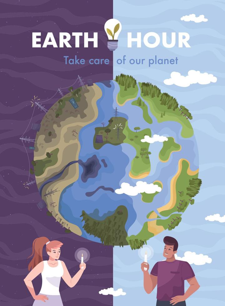 Earth Hour Day Flat Card vector