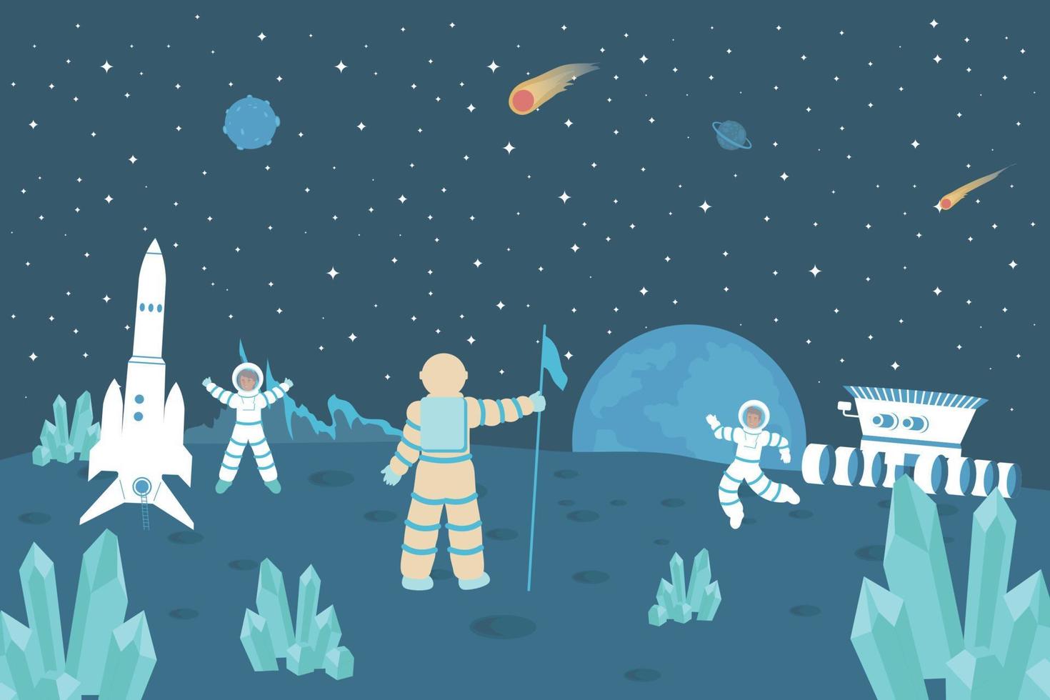 Astronaut On Moon Flat Background vector