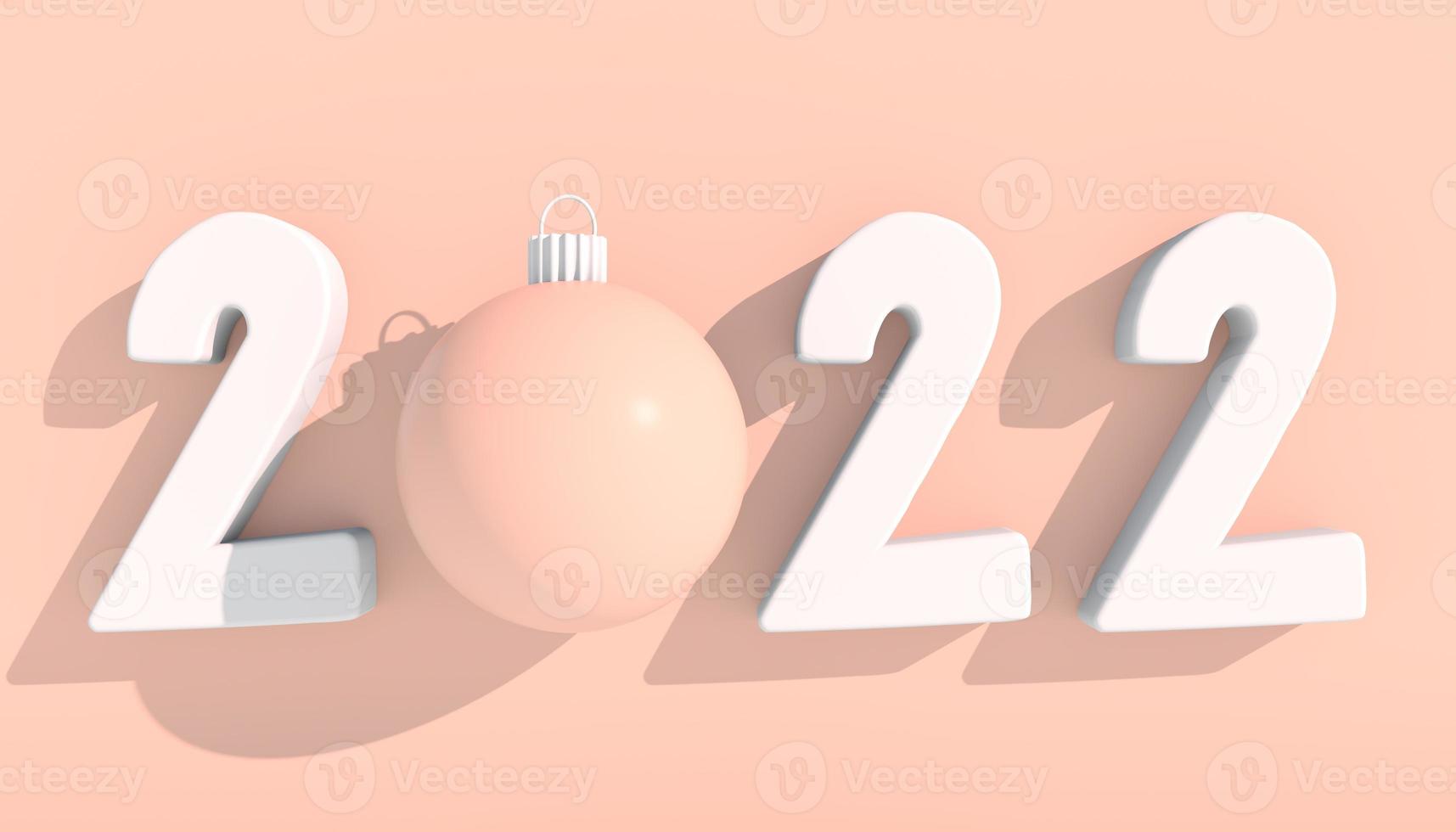 feliz año nuevo 2022. números 3d con formas geométricas y bola de navidad. Render 3D. foto