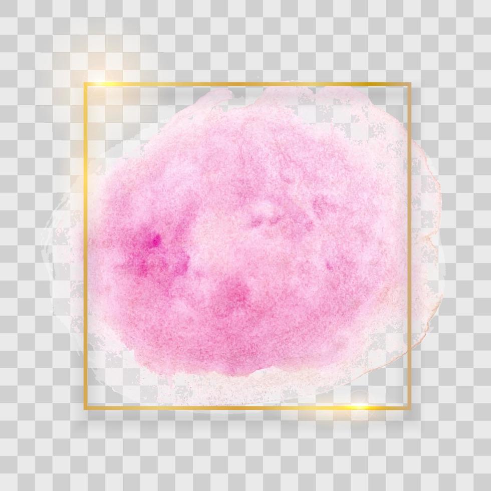 Pastel rose and pink brush paint strokes and gold contour frame. vector