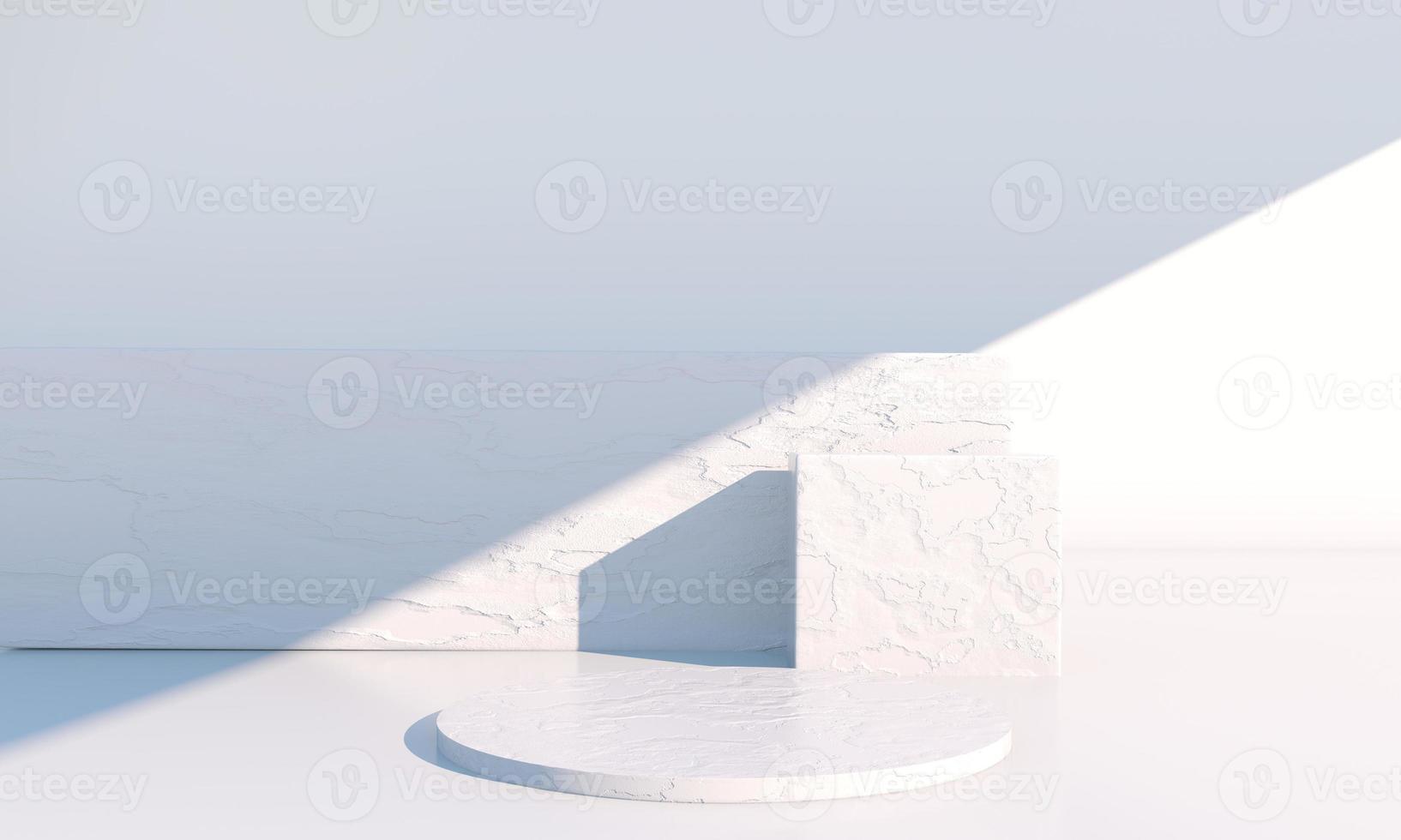 Minimal scene with geometrical forms, podiums in cream background with shadows. Scene to show cosmetic product, Showcase, shopfront, display case. 3d photo