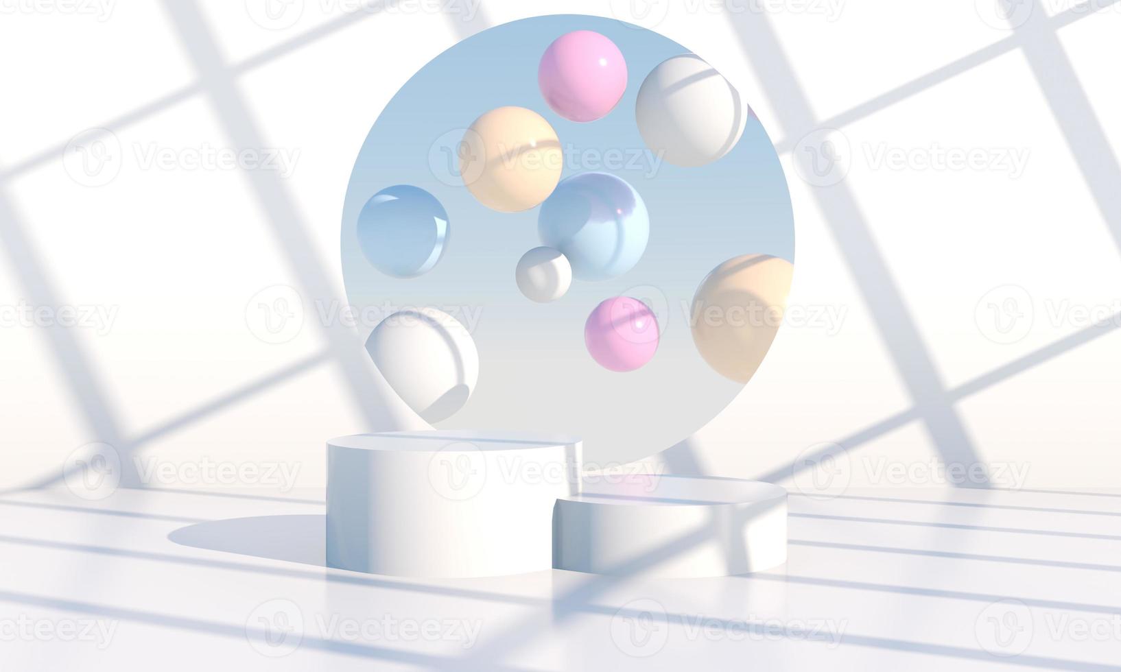 Minimal scene with geometrical forms, podiums in cream background with shadows. Scene to show cosmetic product, Showcase, shopfront, display case. 3d photo