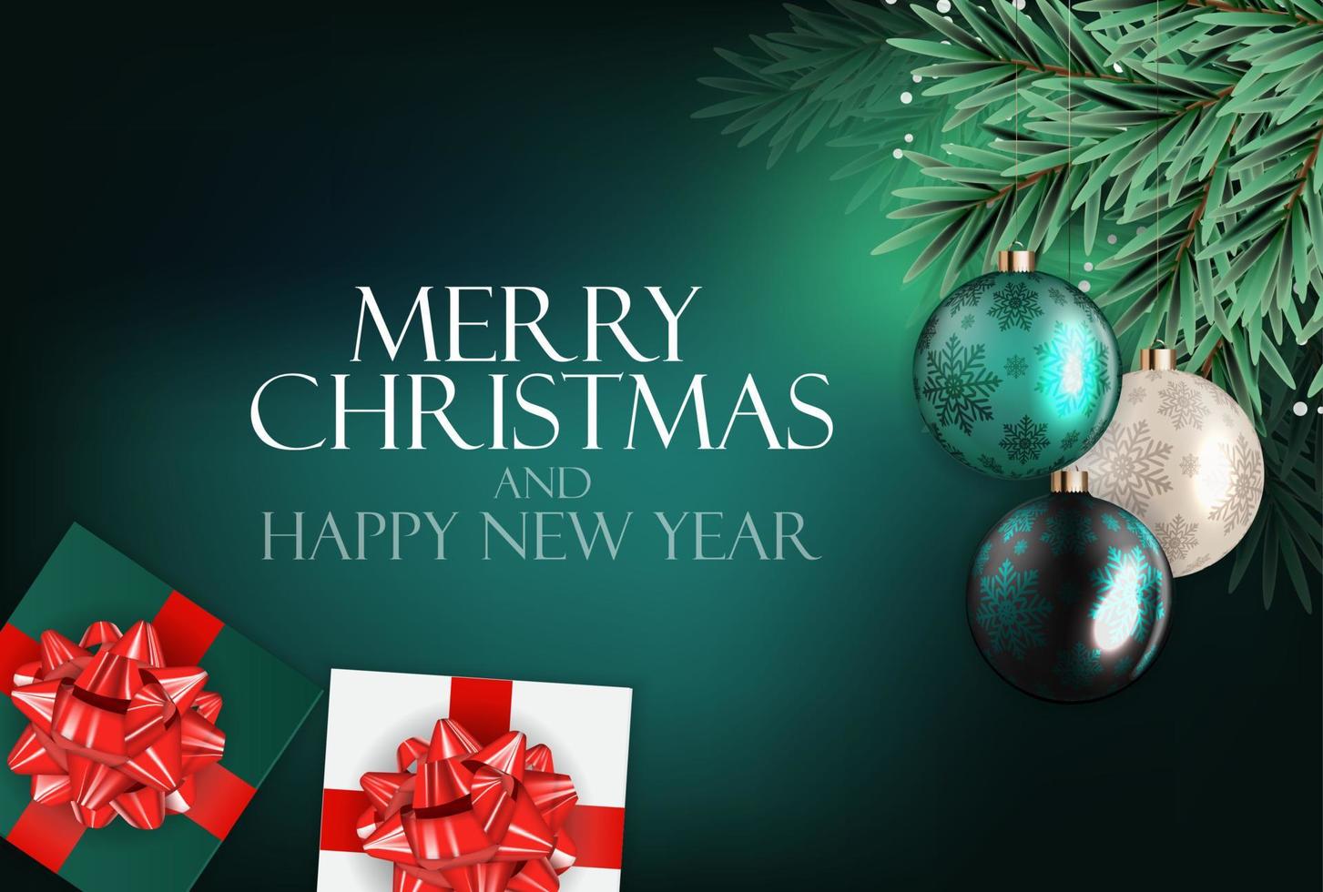 Holiday New Year and Merry Christmas Background with realistic tree vector