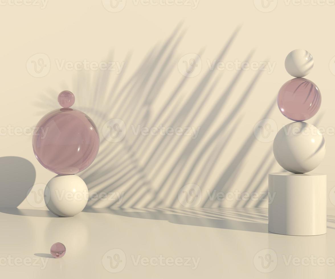 Minimal scene with geometrical forms, podiums in cream background with shadows. Scene to show cosmetic product, Showcase, shopfront, display case. 3d photo