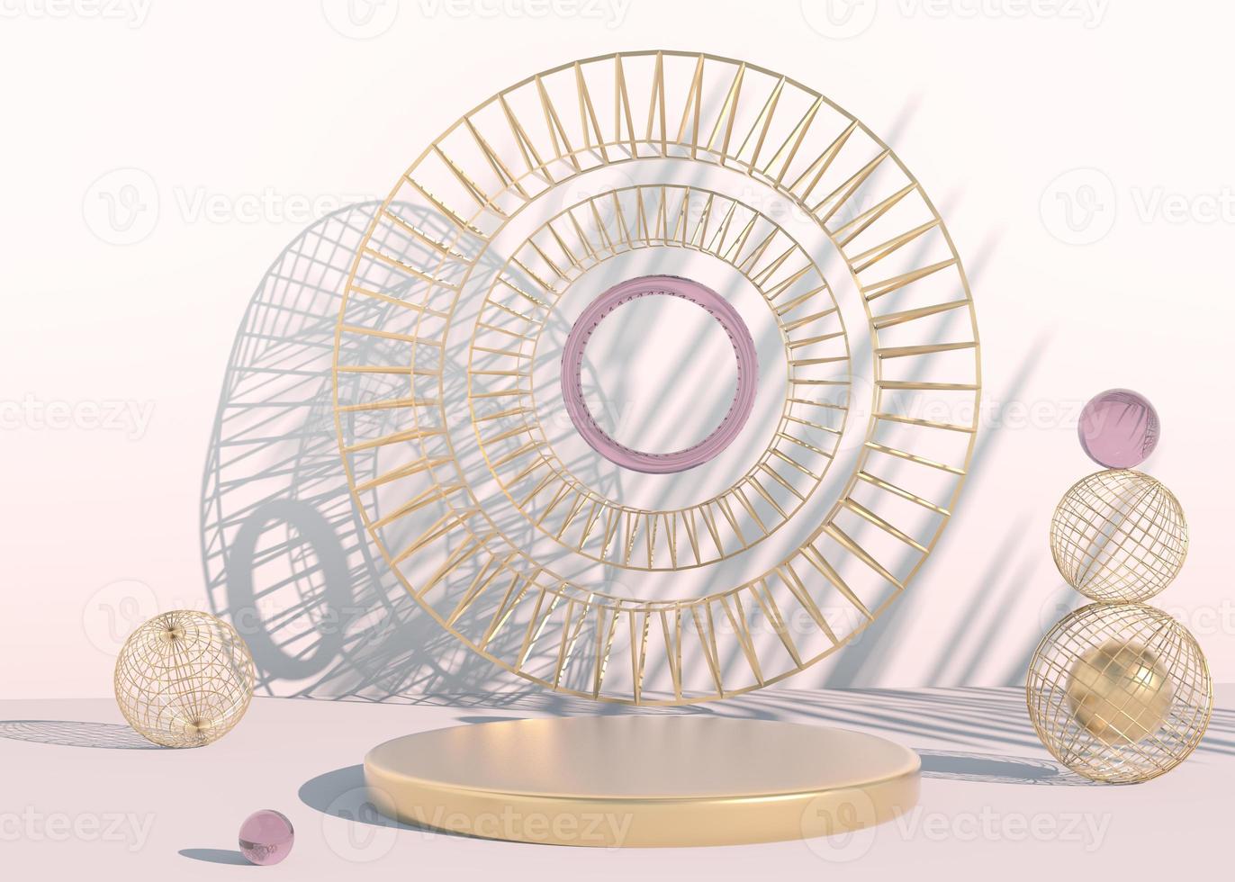 Minimal scene with geometrical forms, podiums in cream background with shadows. Scene to show cosmetic product, Showcase, shopfront, display case. 3d photo