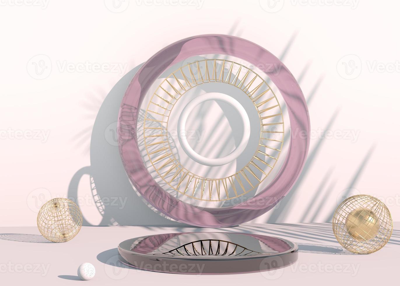 Minimal scene with geometrical forms, podiums in cream background with shadows. Scene to show cosmetic product, Showcase, shopfront, display case. 3d photo