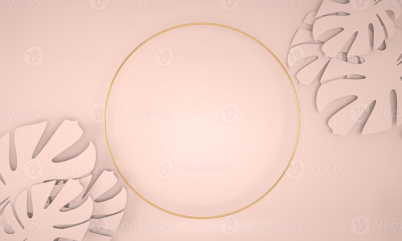 Decorative round frame with monstera leaves, 3d render photo