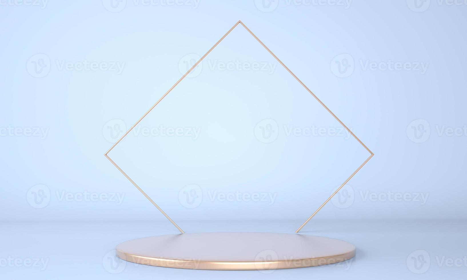 3d rendering studio with geometric shapes, podium on the floor. Platforms for product presentation, mock up background. photo