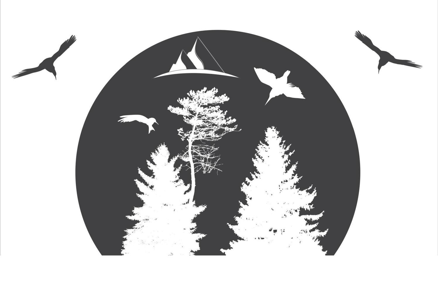 Camping Camp. Image of Nature. Tree Silhouette. Vector Illustration