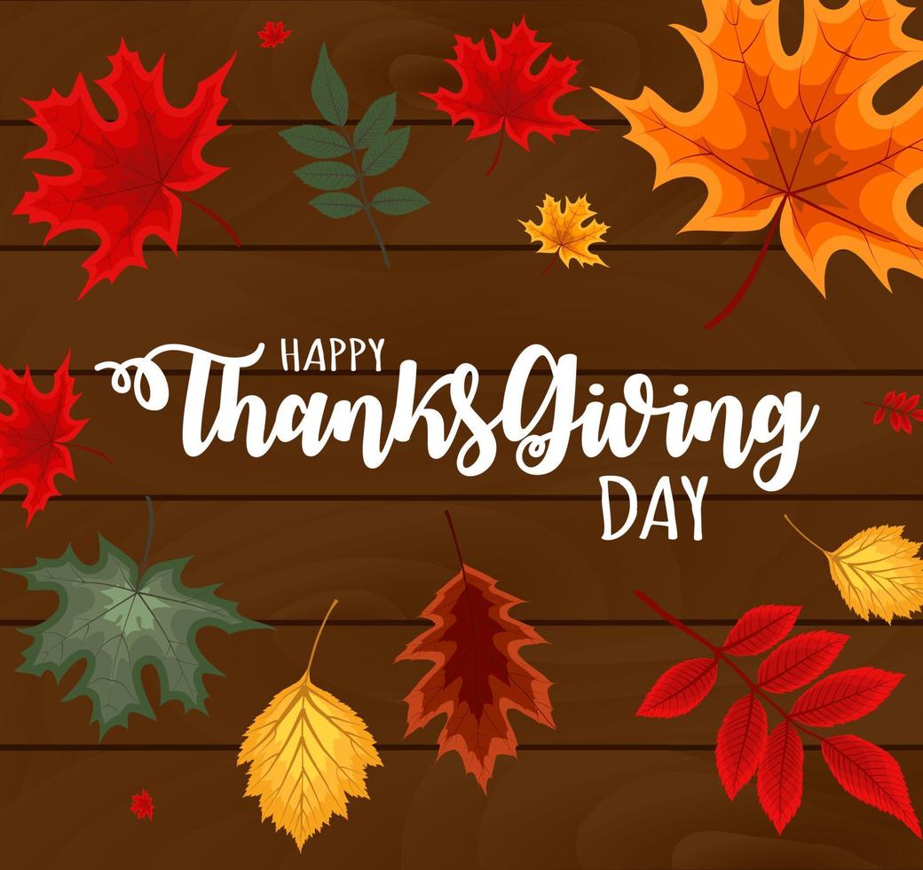 Abstract Happy Thanksgiving Day Background with Falling Autumn Leaves vector