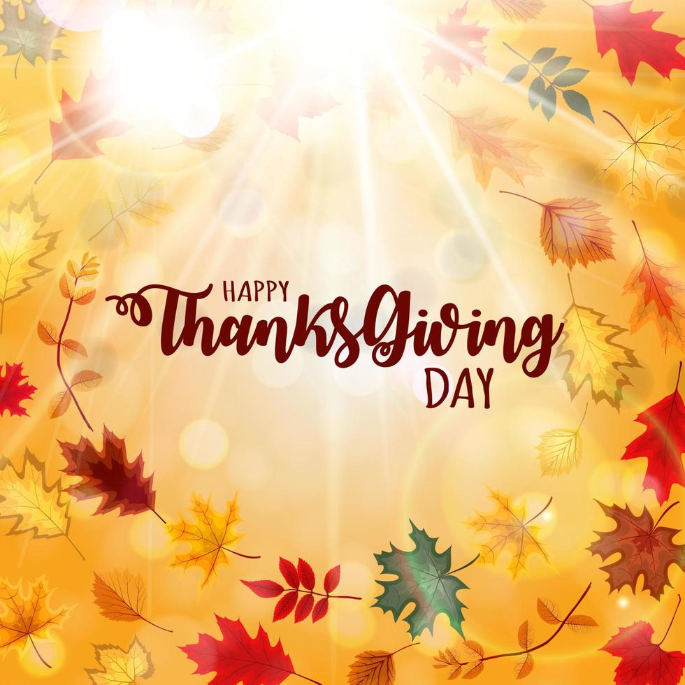 Abstract Happy Thanksgiving Day Background with Falling Autumn Leaves vector