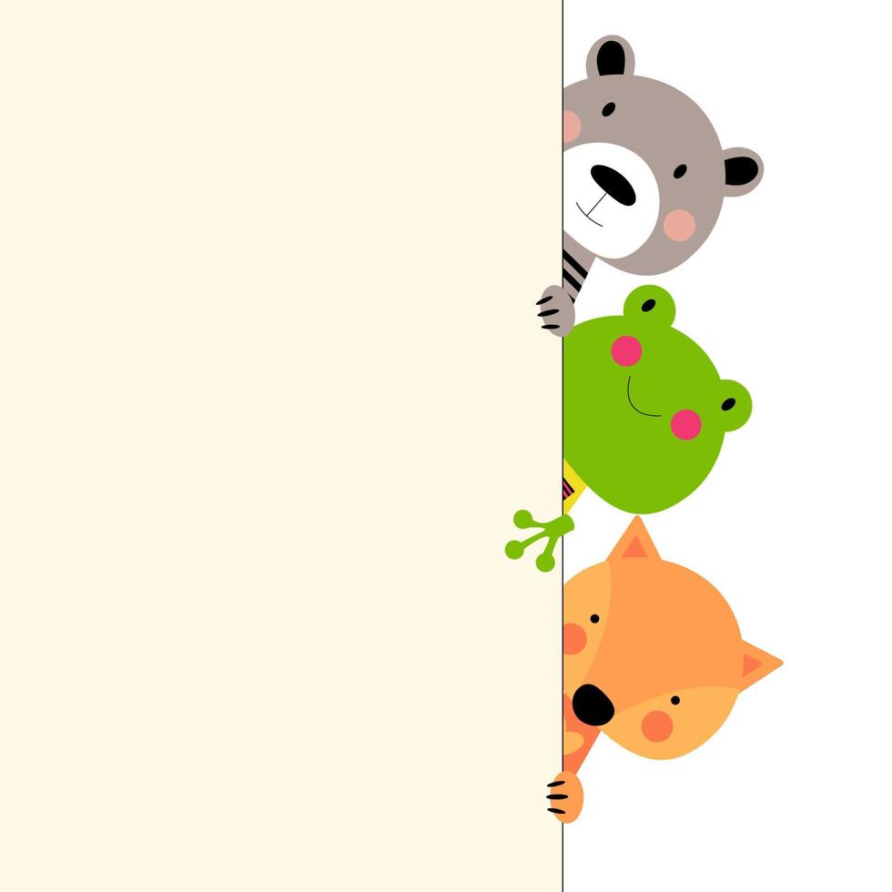 Cute animal frog, bear and fox with empty place for text. vector