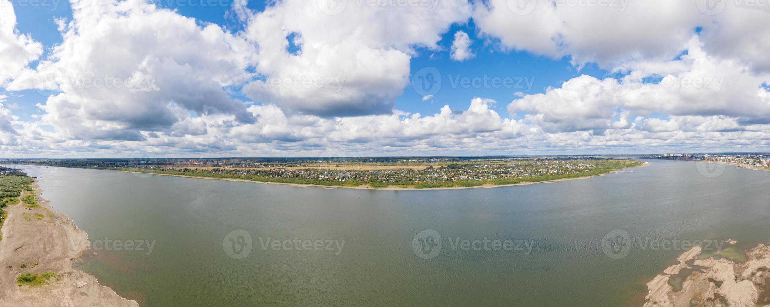 Aerial view of Tom River on sunny day, summer in Siberia, Russia photo