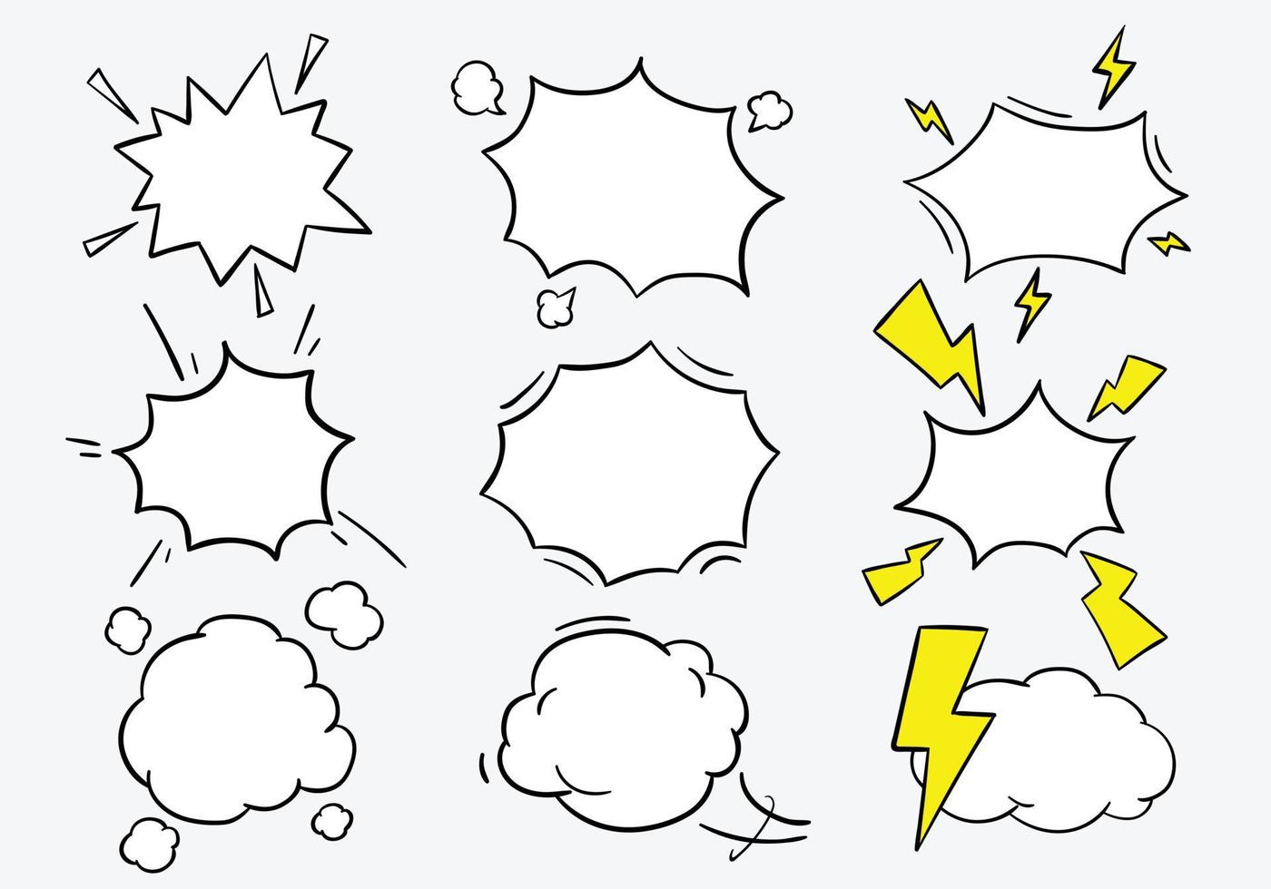 Vector collection of explosive and shocking cartoon blank speech bubbles.