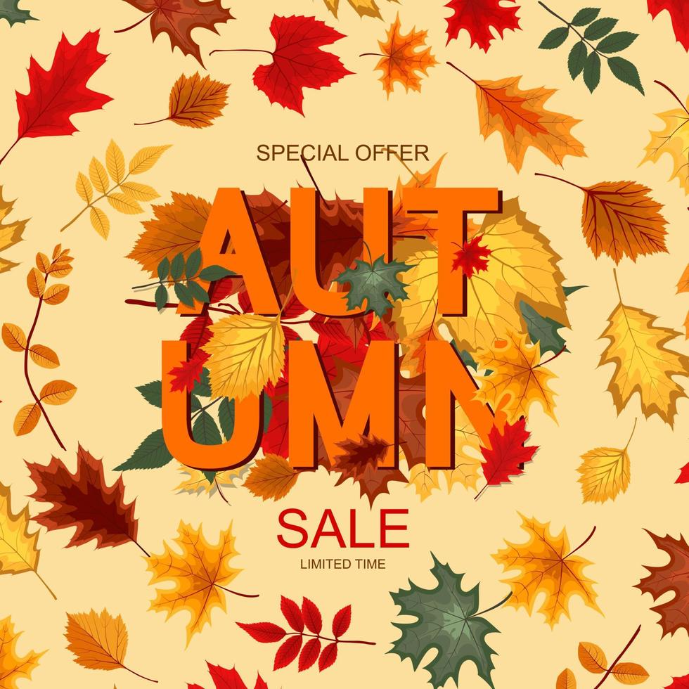 Abstract Autumn Sale Background with Falling Autumn Leaves vector