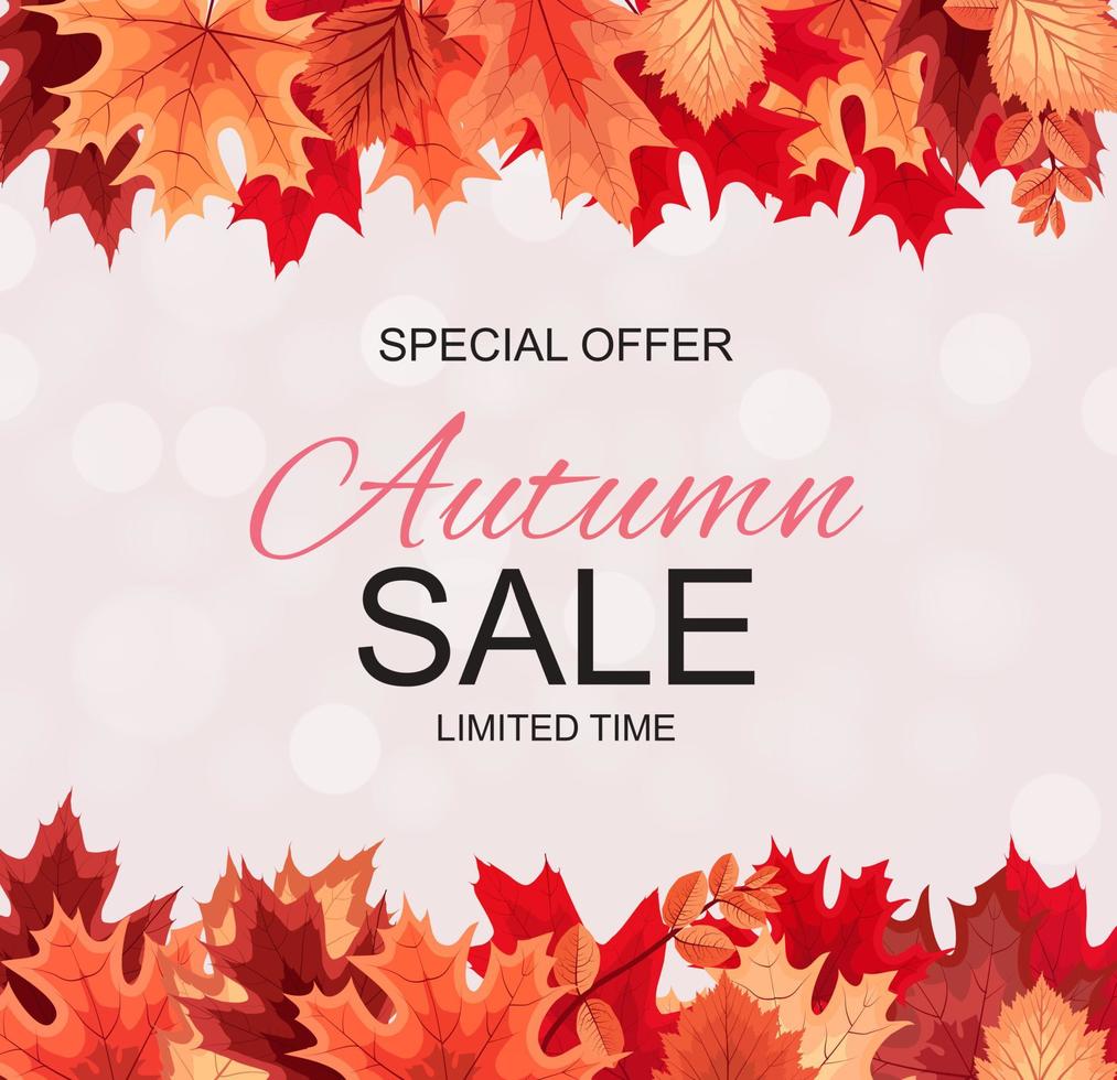 Abstract Autumn Sale Background with Falling Autumn Leaves vector