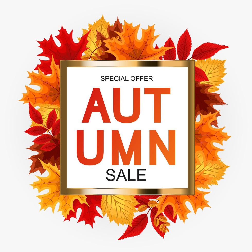 Abstract Autumn Sale Background with Falling Autumn Leaves vector