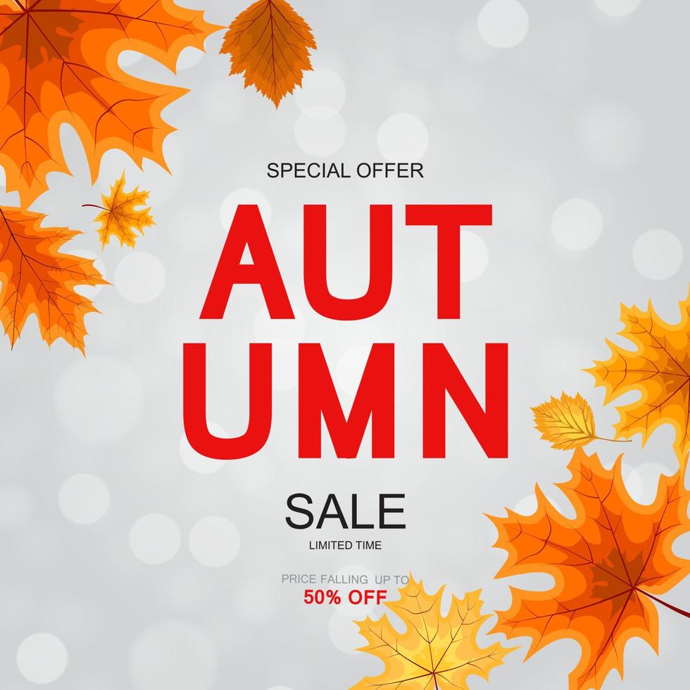 Abstract Autumn Sale Background with Falling Autumn Leaves vector