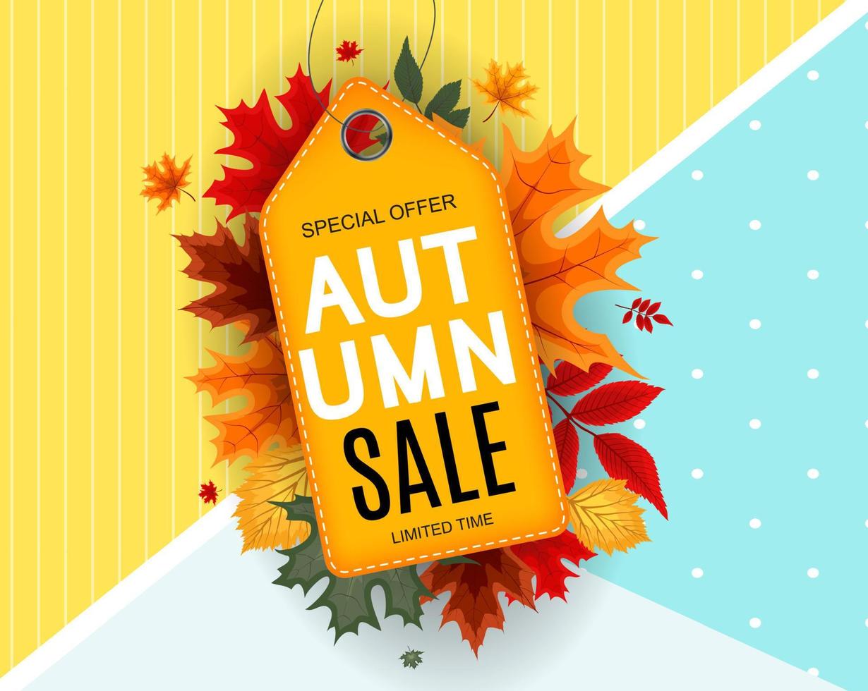 Abstract Autumn Sale Background with Falling Autumn Leaves vector