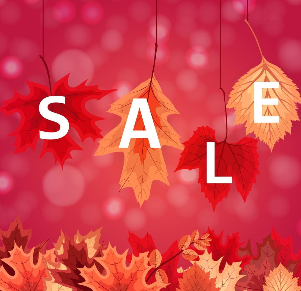 Abstract Autumn Sale Background with Falling Autumn Leaves vector