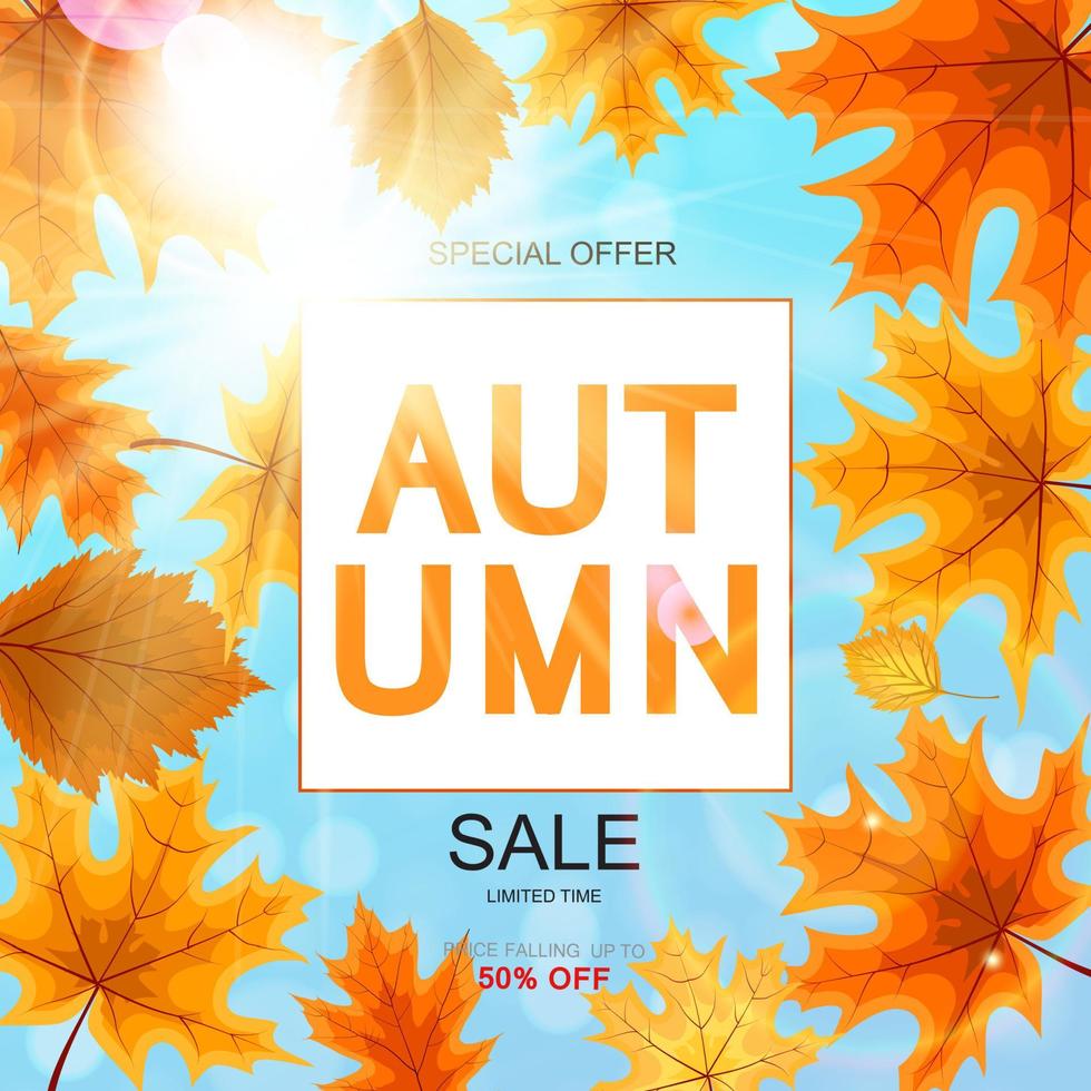 Abstract Autumn Sale Background with Falling Autumn Leaves vector