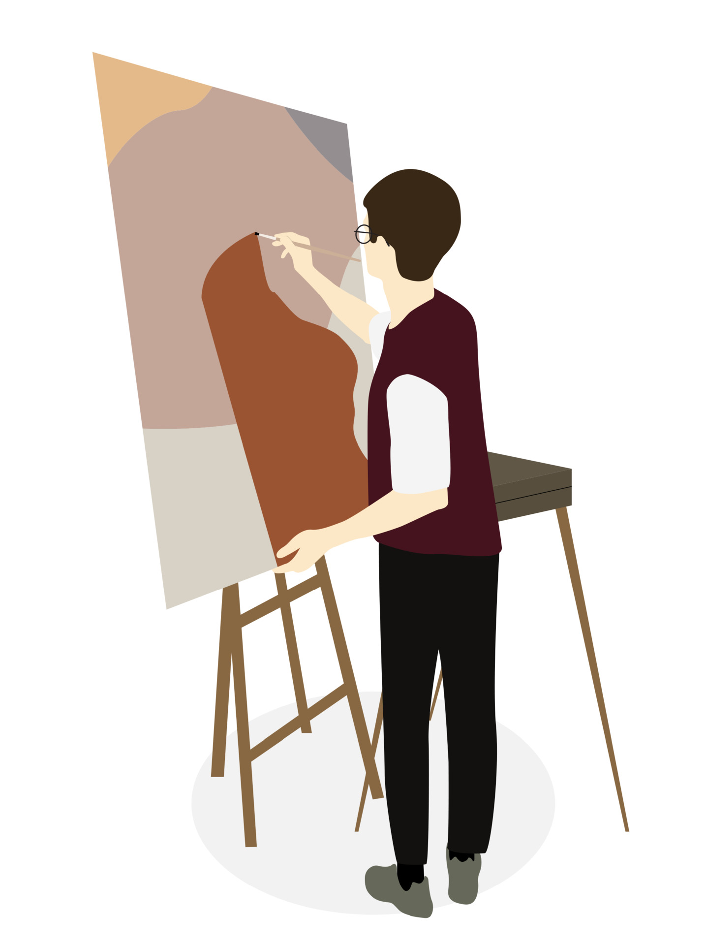 Silhouette of drawing artist on an easel. Vector Illustration 3501763