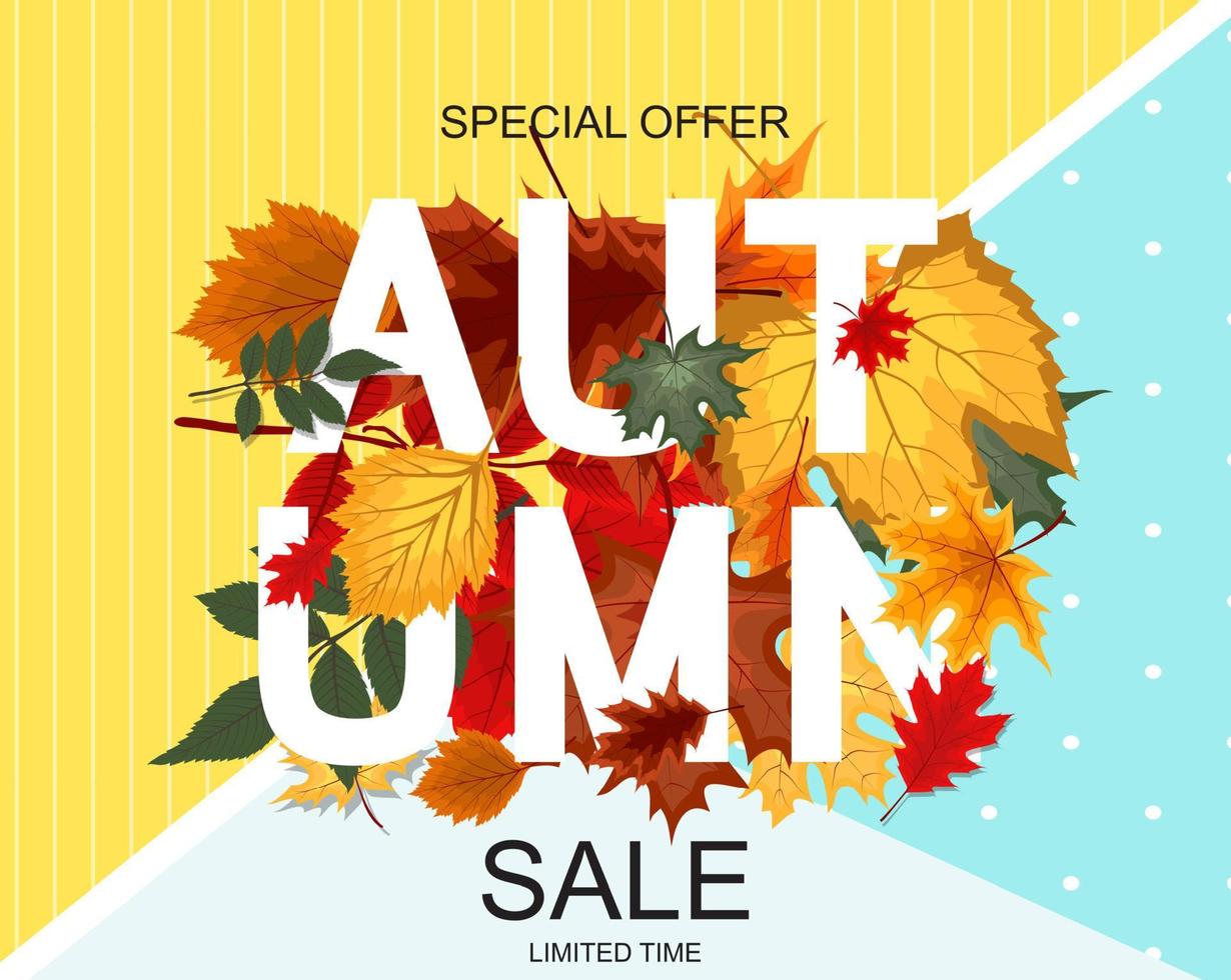 Fondo abstracto de venta de otoño con hojas de otoño cayendo vector