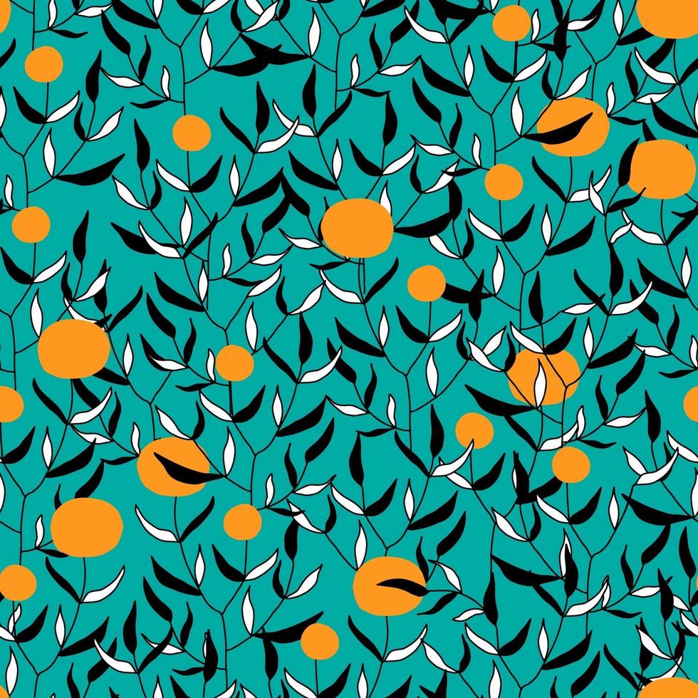leaves on twigs. branch with berries and foliage vector seamless pattern black, white, orange