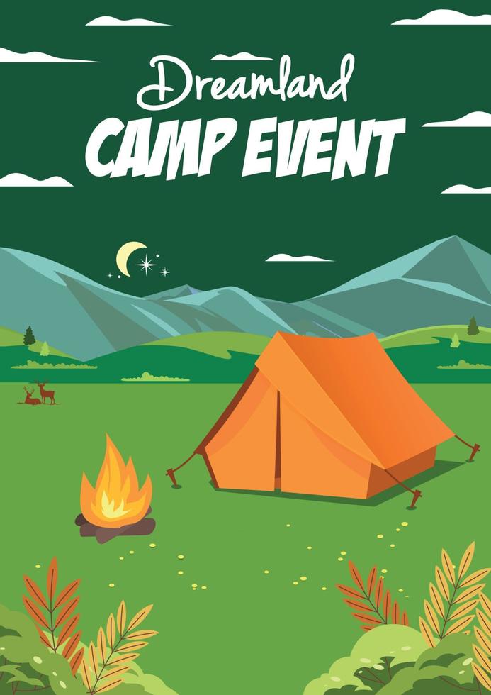 Ilustración del evento del campamento de la naturaleza del país de los sueños vector