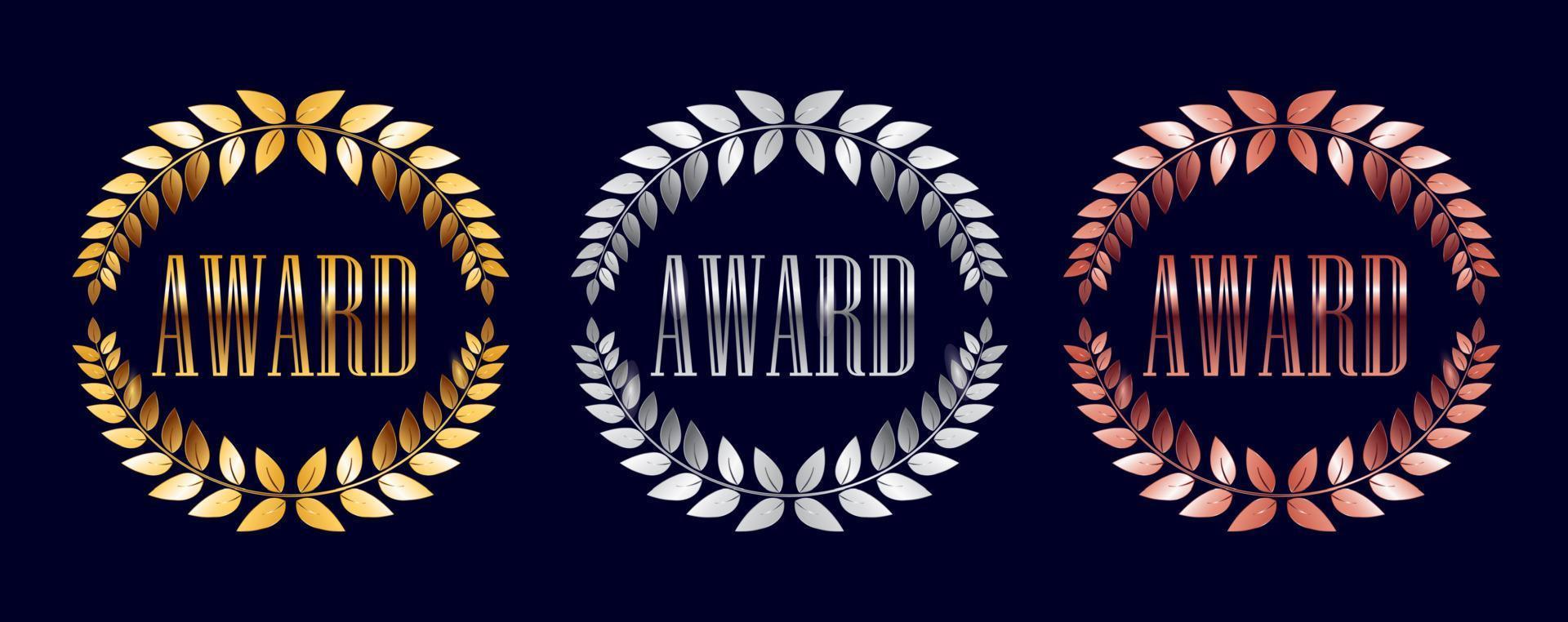 Golden, silver and bronze Award Laurel Wreath vector