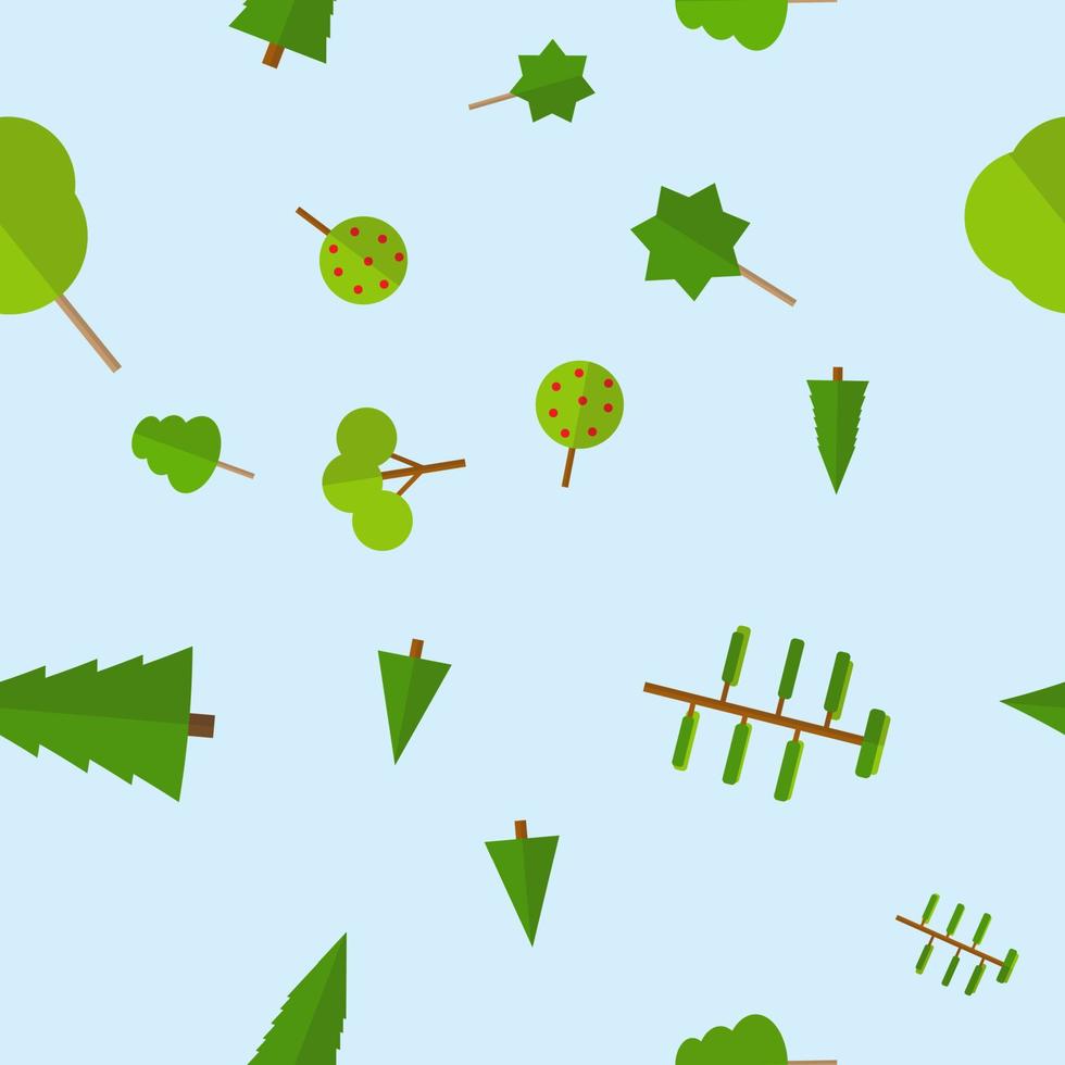 paisaje de naturaleza de estilo de dibujos animados plana con árboles y arbustos. patrón vector