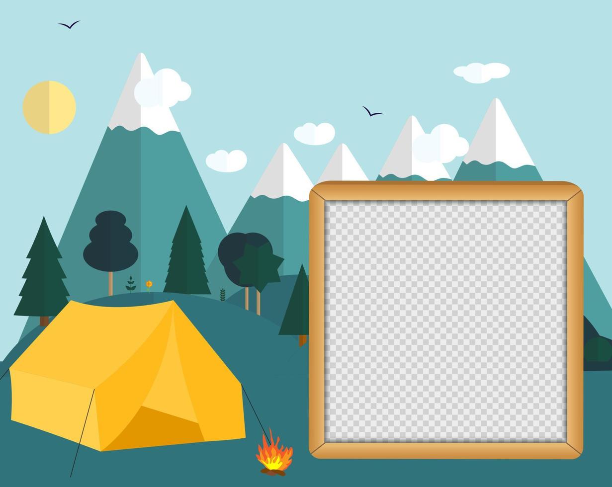 Flat cartoon style nature landscape and trees. Summer Camp Concept vector