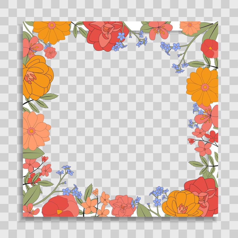 Empty Photo Frame Template with Spring Flowers for Media Post vector