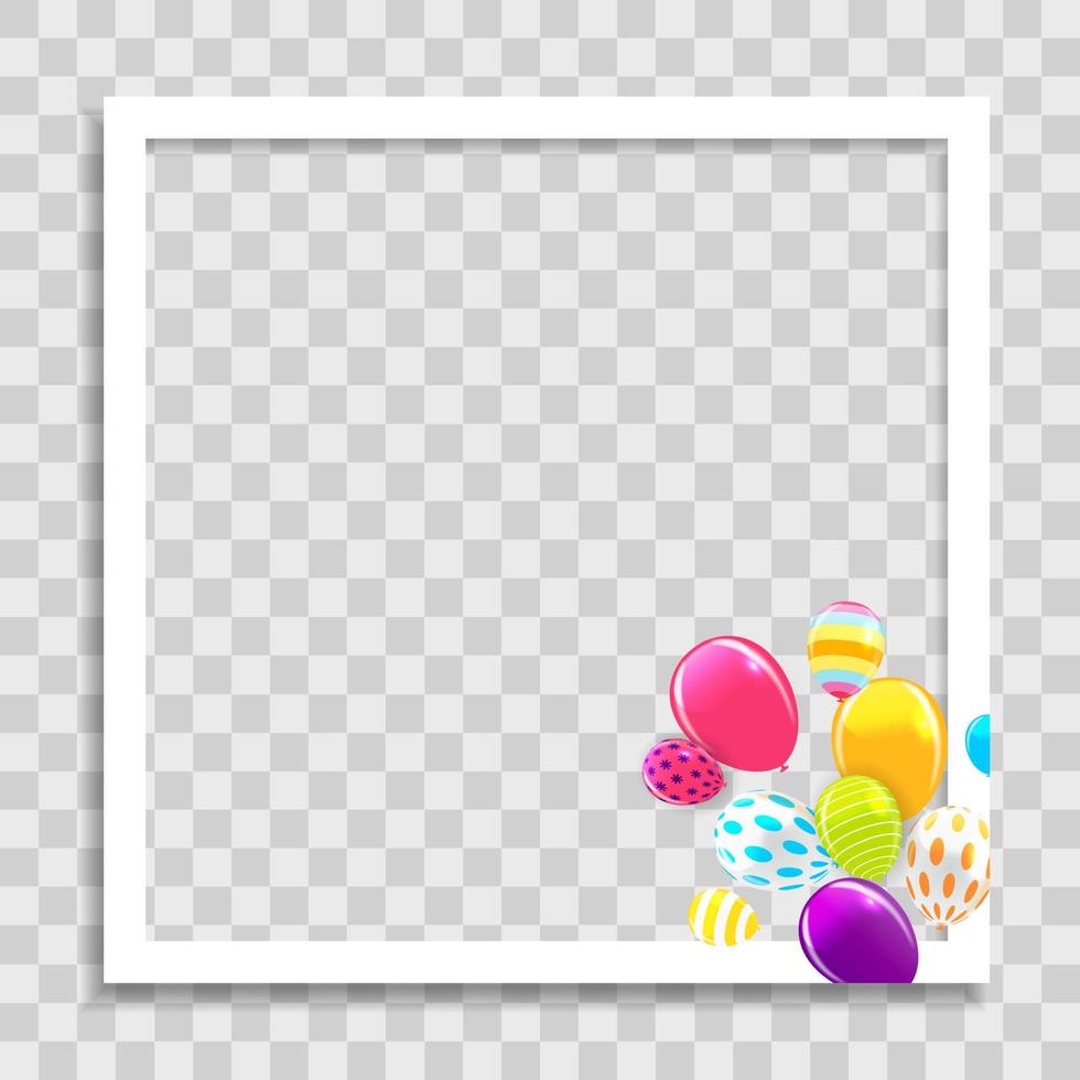 Empty Photo Frame with Party Holliday Balloons Template for Media Post vector