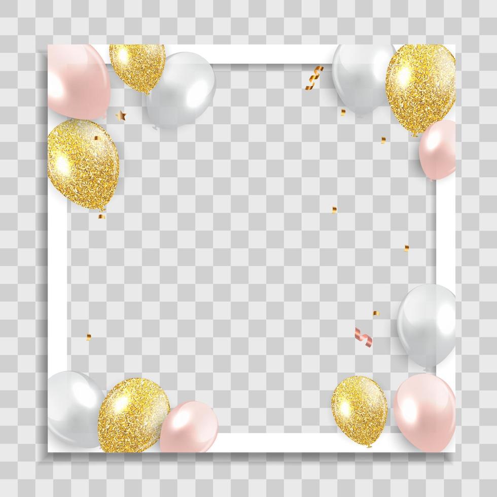 Empty Photo Frame with Party Holliday Balloons Template for Media Post vector