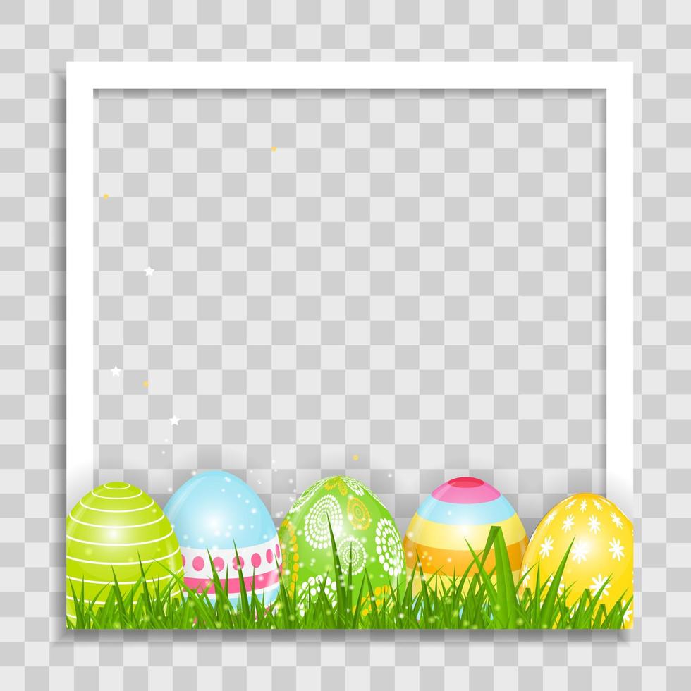 plantilla de marco de fotos vacío con huevos de pascua para publicación en los medios vector