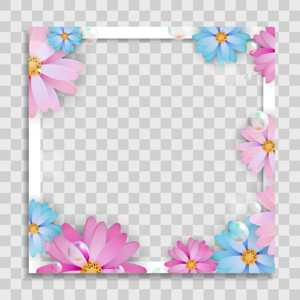 Plantilla de marco de fotos vacío con flores de primavera para publicación en los medios vector