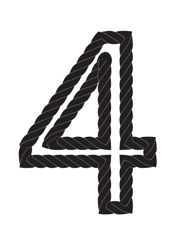 Black and white number four made from rope vector