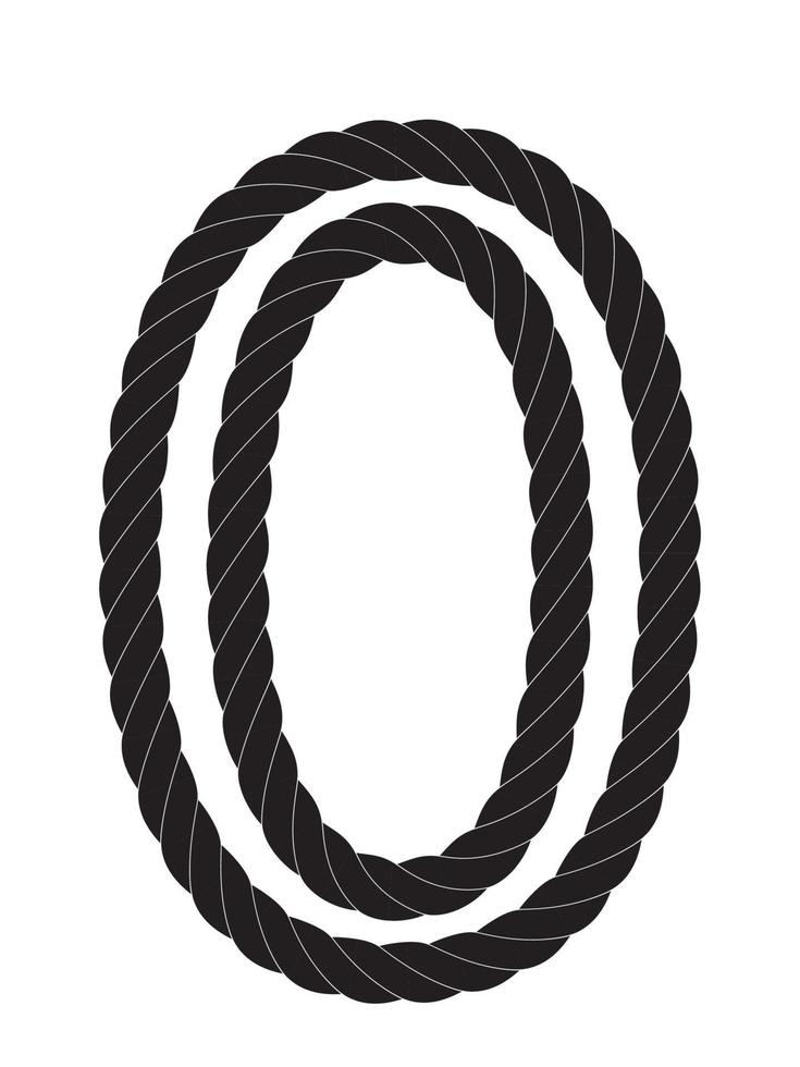Black and white number zero made from rope vector